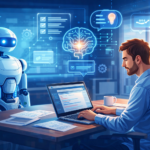 AI content strategy framework showing how humans define intent and structure while artificial intelligence produces outputs