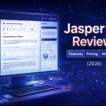 Jasper AI writing tool dashboard showing features and content creation interface