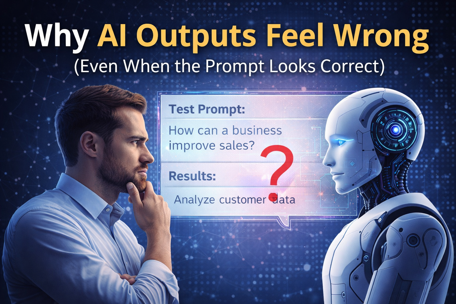 Why AI outputs feel wrong even when the prompt looks correct, showing human confusion and AI logic mismatch